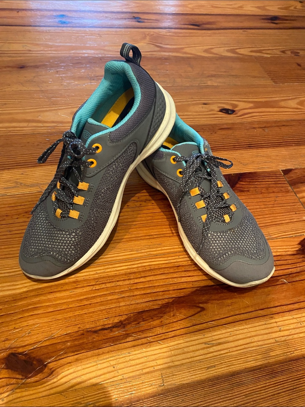 Keen Women’s Gray Athletic Sneakers with Teal and Yellow Accents